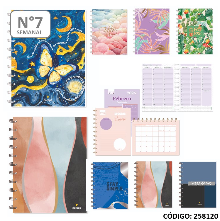 AGENDA 2026 NORPAC N7 SEMANAL  ESPIRAL SEMIRIGIDO (L258120)