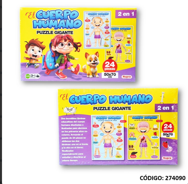 PUZZLE GIGANTE CUERPO HUMANO 24 PIEZAS 2 EN 1 (J274090)