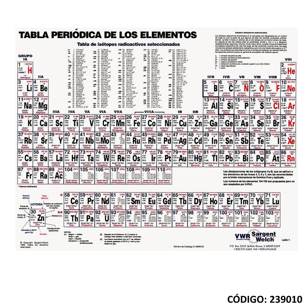 TABLA PERIODICA ELEMENTOS ESCOLAR SARGENT WELCH (L239010)
