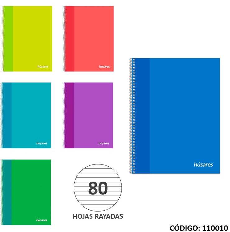 CUADERNO A4 HUSARES COLOR RAYADO  X80hj. (L110010)