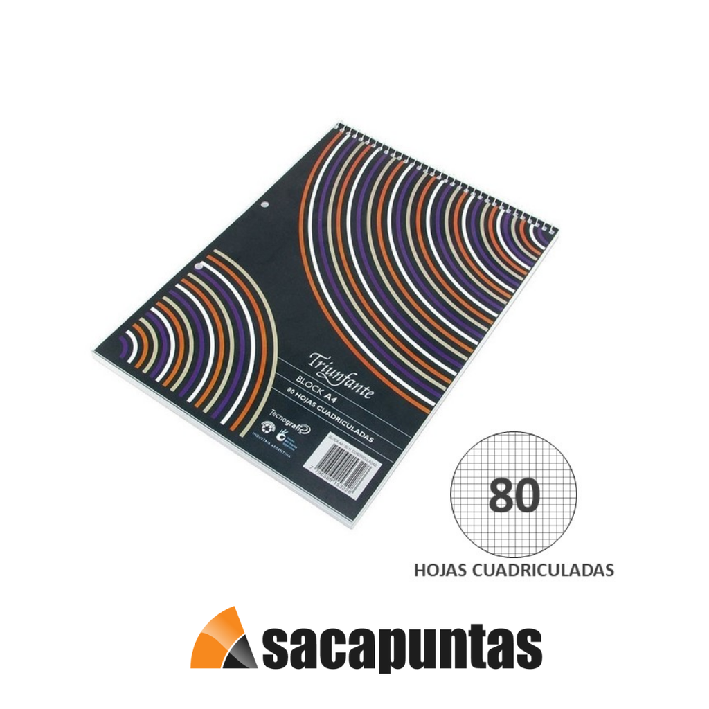 BLOCK CON ESPIRAL A4 TRIUNFANTE CUADRICULADO x80hjs. (L116411)