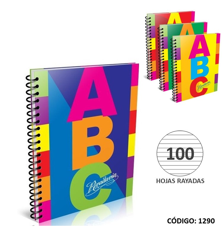 CUADERNO ABC RIVADAVIA CARTON ESPIRAL RAYADO x100hjs.(L1290)