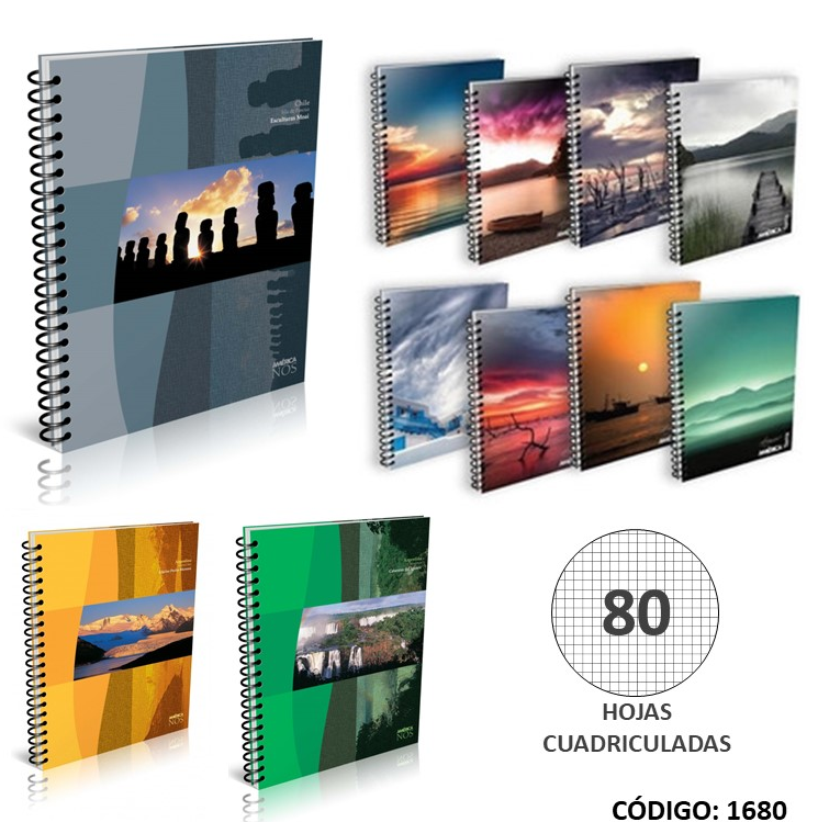 CUADERNO ESPIRAL AMERICA MIS APUNTES CUADRICULADO x80hJS. (L1680)