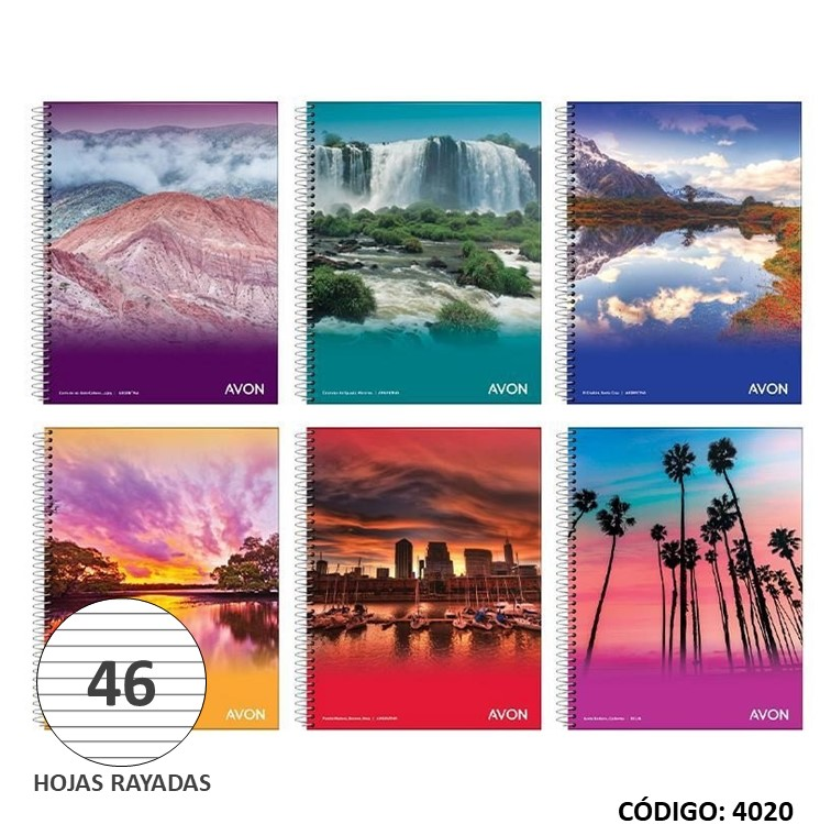 CUADERNO 16x21 AVON ESPIRAL RAYADO x 46hjs. (L4020)