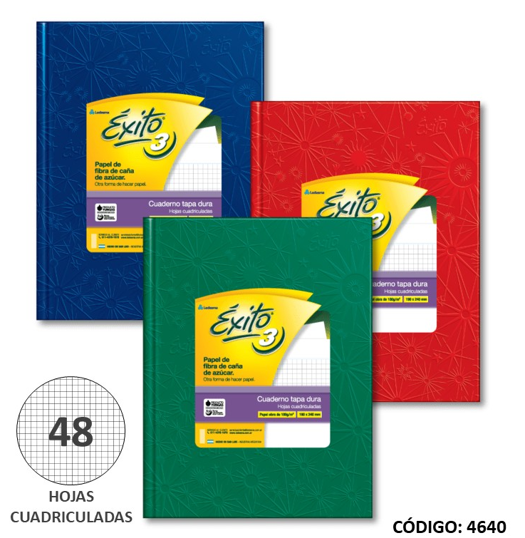 CUADERNO 3 EXITO TAPA DURA CUADRICULADO x 48h ROJO (L4640R)