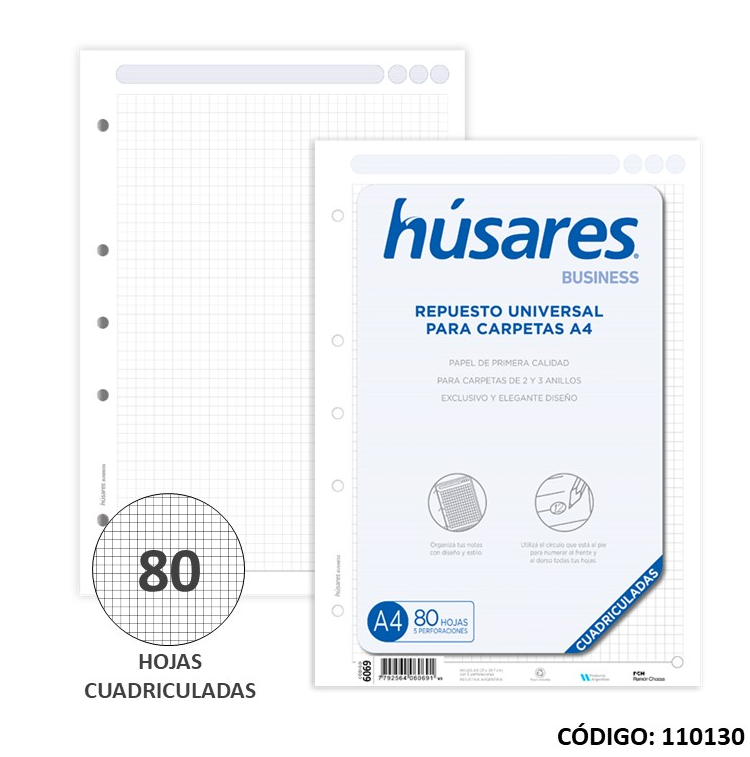 REPUESTO A4 HUSARES MULTISET CUADRICULADO x 80h (L110130)