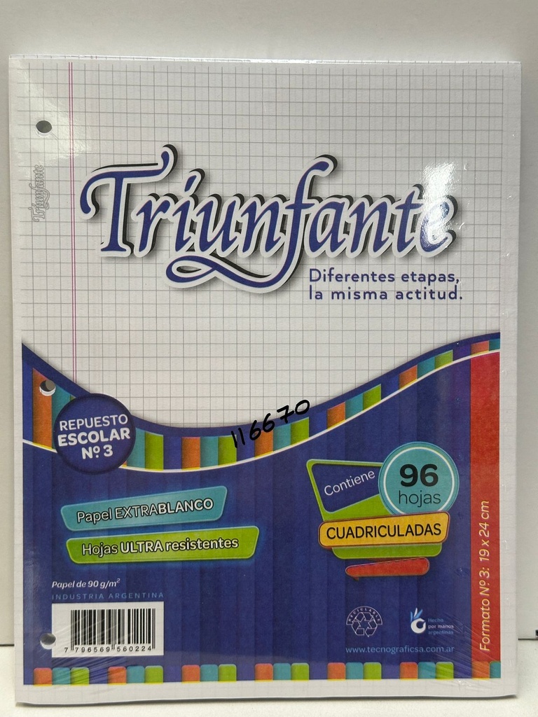 REPUESTO N3 TRIUNFANTE CUADRICULADO x 96hjs (L11670)