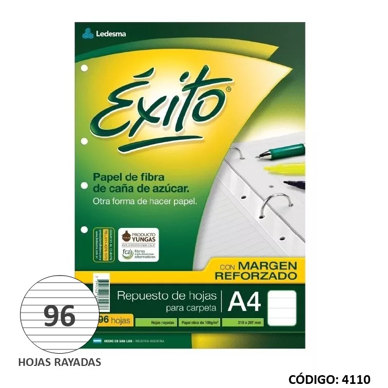 REPUESTO A4 EXITO MARGEN REFORZADO RAYADO  x 96hjs. (L4110)