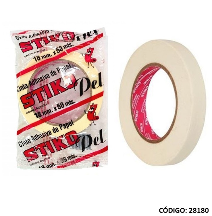 CINTA ADHESIVA PAPEL STIKO 18 MM x 50 METROS (L28180)