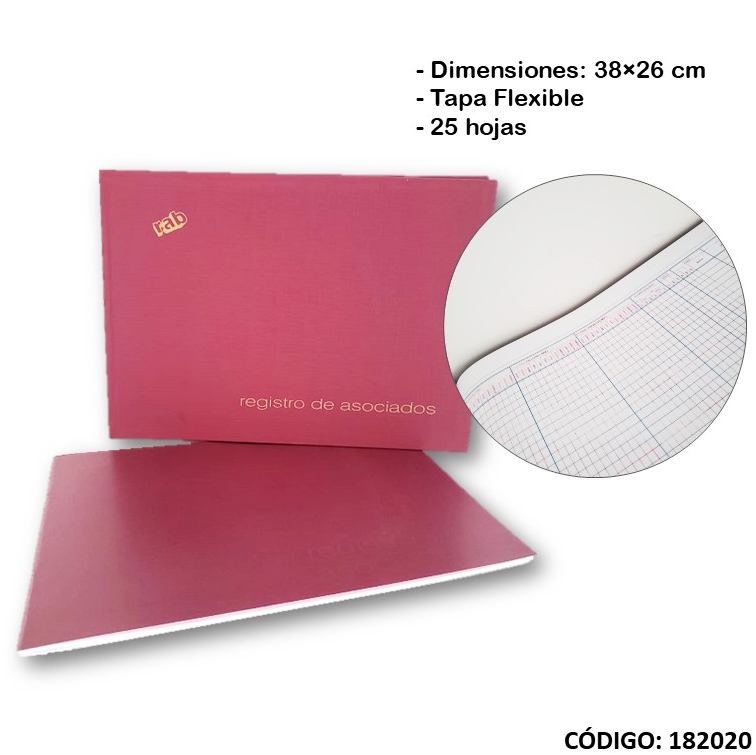 LIBRO RAB REGISTRO DE ASOCIADOS TAPA FLEXIBLE X25hjs.  (L182020)