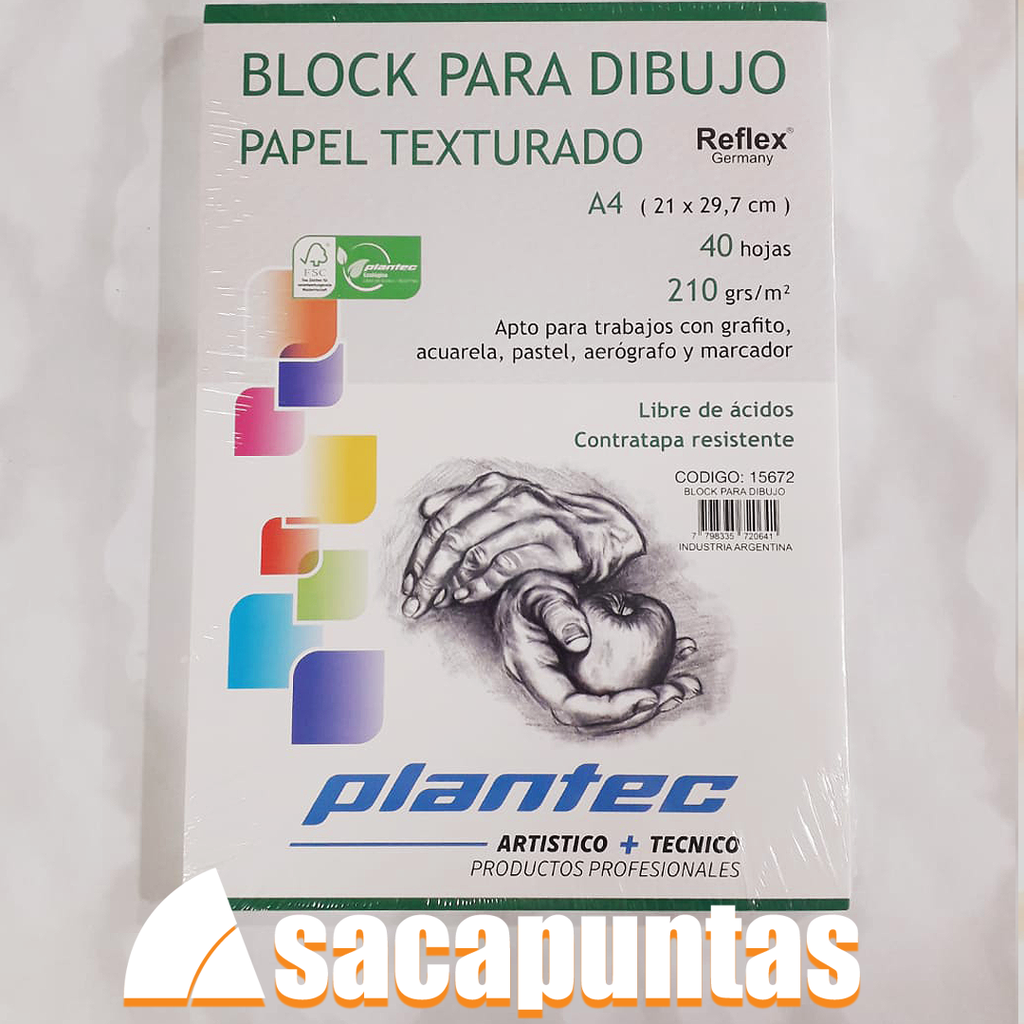 BLOCK PARA DIBUJO PLANTEC A4 210gr. x 40hjs. BLANCO TEXTURADO (L20276)