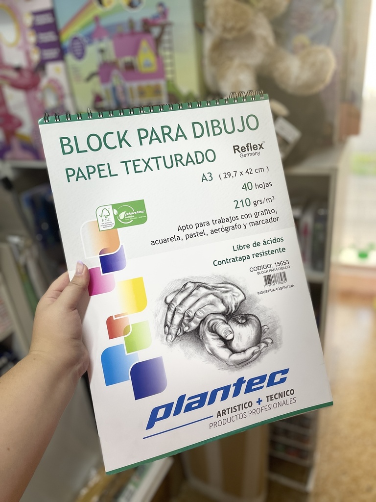 BLOCK PARA DIBUJO PLANTEC  A3 210gr. x 40hjs. TEXTURADO ESPIRALADO (L20348)