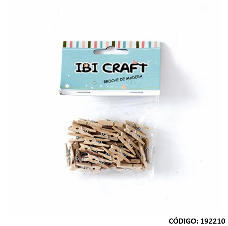 BROCHE MADERA 25mm. IBI CRAFT NATURAL X50 UNIDADES (L192210)
