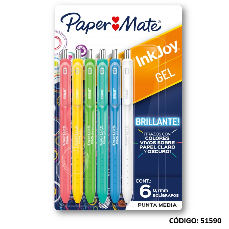 BOLIGRAFO RETRACTIL PAPER MATE INKJOY GEL 0.7mm. x6 COLORES (L51590)