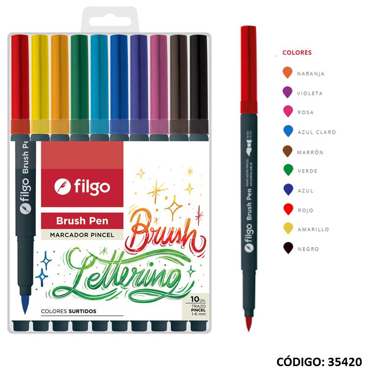 FIBRA FILGO PINCEL TRAZO GRUESO X10 COLORES (L35420)