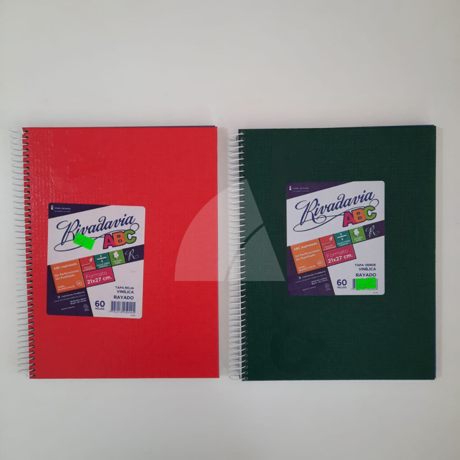 CUADERNO ABC RIVADAVIA CON ESPIRAL CUADRICULADO x 60 hjs. 21x27 (L1570)
