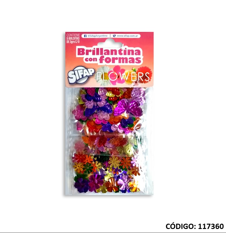 BRILLANTINA CON FORMAS FLOWERS X5 UNIDADES (L117360)