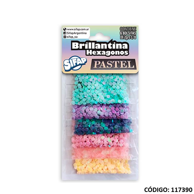 BRILLANTINA SIFAP HEXAGONOS PASTEL X6 UNIDADES (L117390)