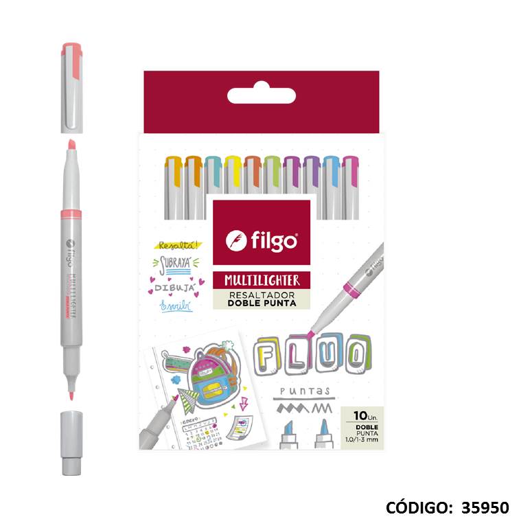 RESALTADOR FILGO 2 PUNTAS MULTILIGHTER FLUO X10 COLORES (L35950)