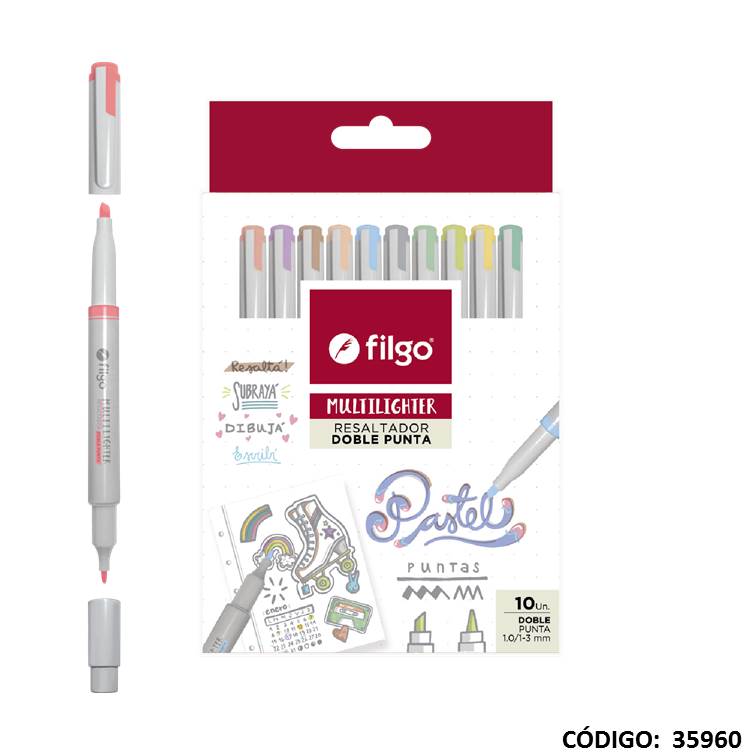 RESALTADOR FILGO 2 PUNTAS MULTILIGHTER PASTEL X10 COLORES (L35960)