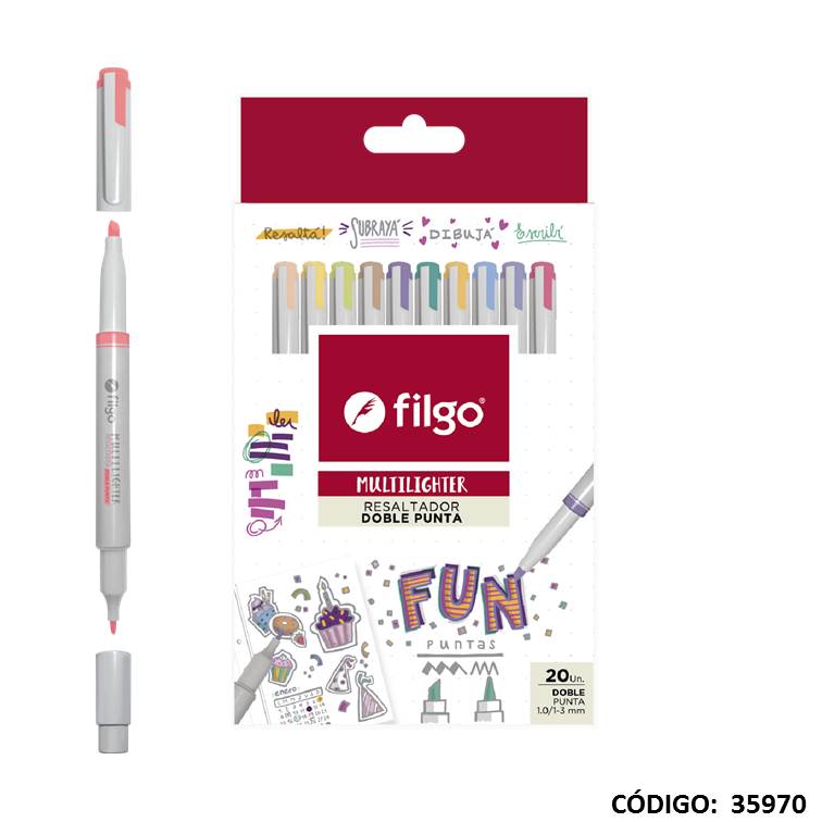 RESALTADOR FILGO 2 PUNTAS MULTILIGHTER FUN X20 COLORES (L35970)