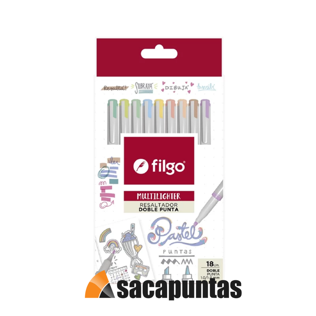 RESALTADOR FILGO DOBLE PUNTA MULTILIGHTER X18 PASTEL (L34715)