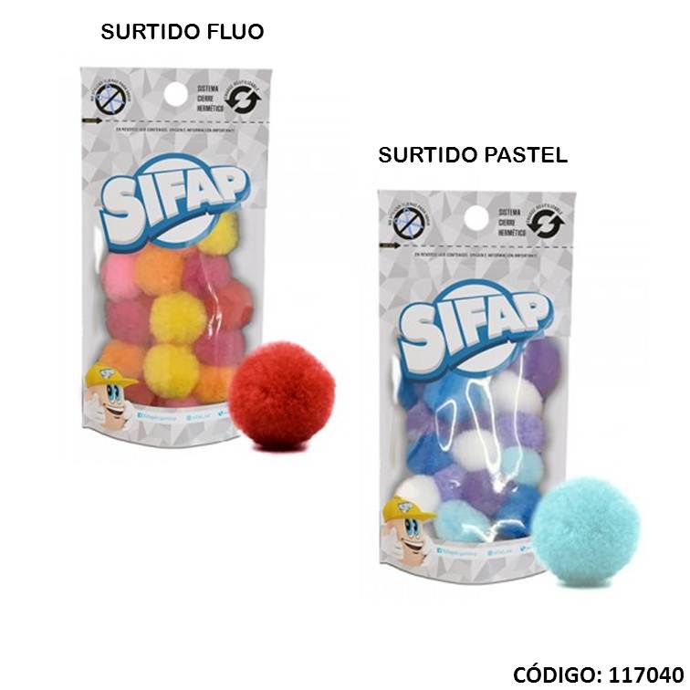POMPONES SIFAP  20mm. PASTEL/FLUO x UNIDAD (L1170400)