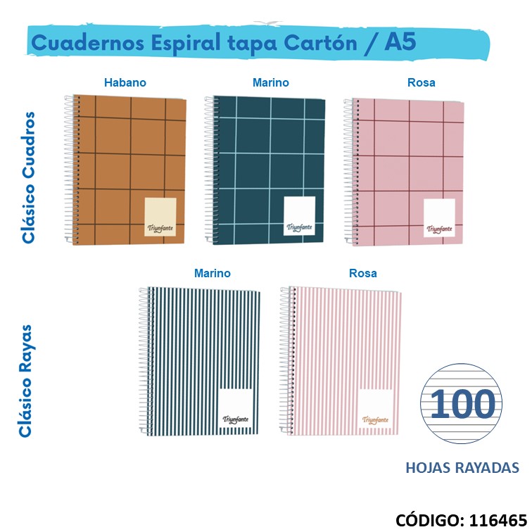 CUADERNO 16x21 TRIUNFANTE TAPA DURA CLASICO RAYADO x100hjs. (L116465)