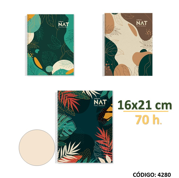 CUADERNO 16x21 LEDESMA CON ESPIRAL LISO x 70hjs. (L42800)