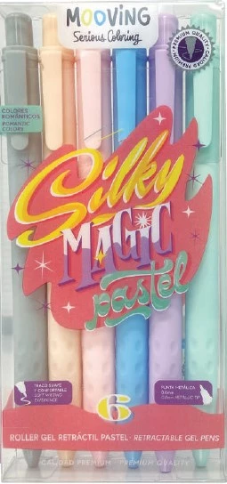 LAPICERA ROLLER MOOVING COLORING SILKY MAGIC GEL X6 RETRACTIL PASTEL (L231906)