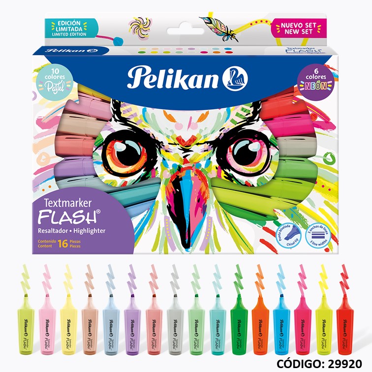 RESALTADOR PELIKAN BUHO SET X16 COLORES PASTEL FLUO (L29920)