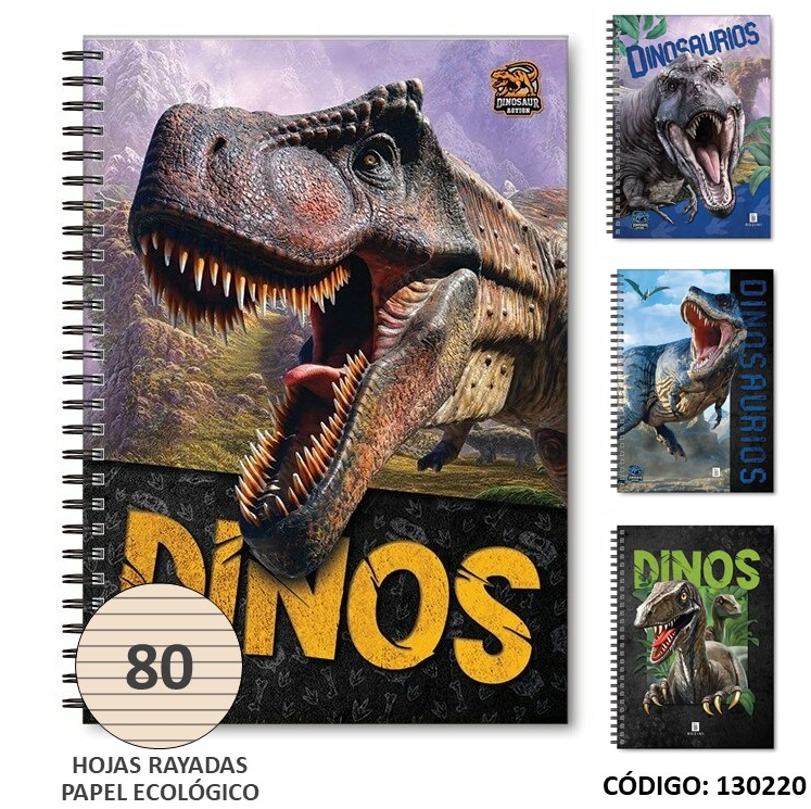 CUADERNO A4 TAPA DURA ROZINI DINOSAURIO RAYADO X80HJS. (L130220)