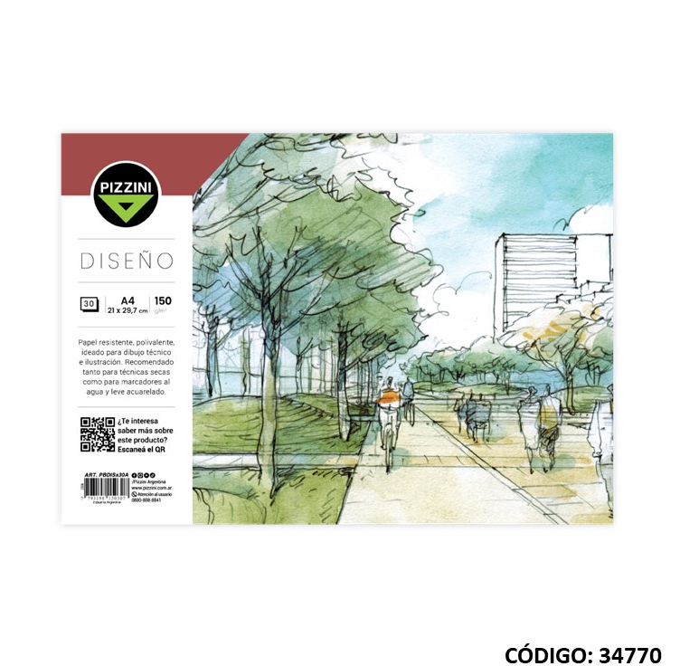 BLOCK DIBUJO PIZZINI DISEÑO A4 150gr. X30hjs. (L347700)
