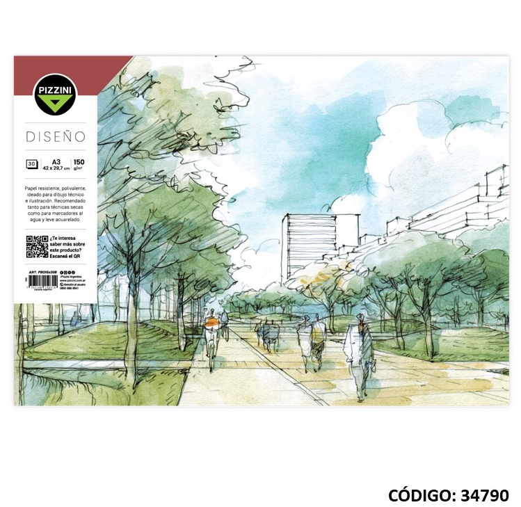 BLOCK A3 DIBUJO PIZZINI DISEÑO 150grs. X30hjs. (L34790)