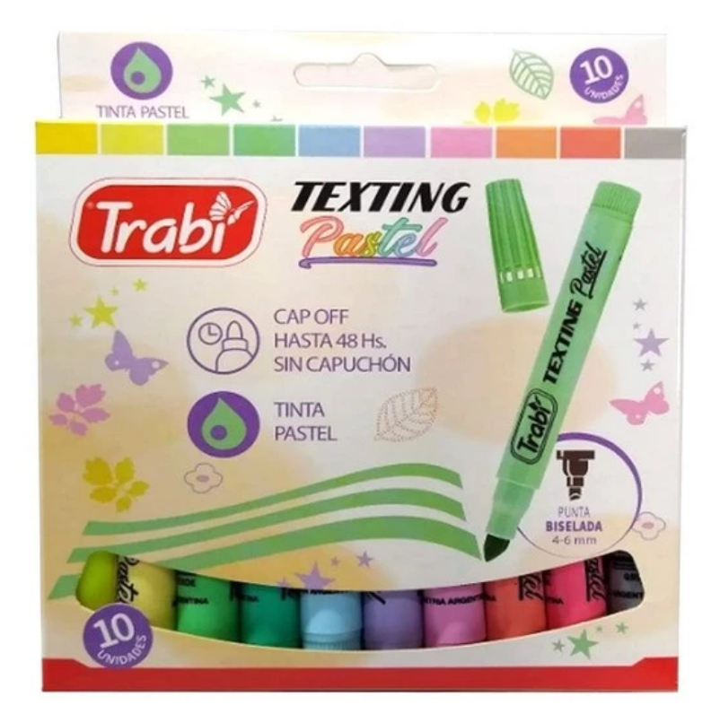 RESALTADOR TRABI PASTEL FINO TEXTING x10 COLORES (L69271)