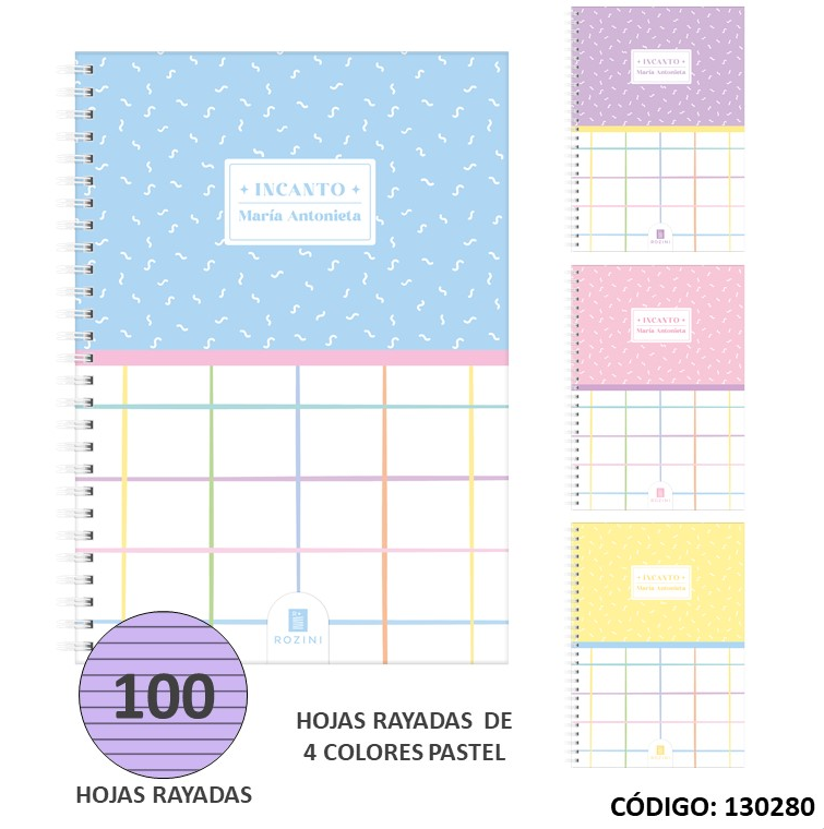 CUADERNO A4 TAPA DURA ROZINI INCANTO RAYADO X100hjs. (L130280)