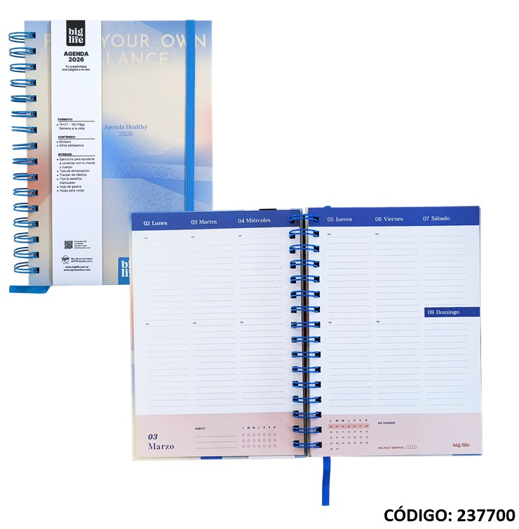 AGENDA 2026 BIG LIFE N8 ESPIRAL SEMANAL HEALTHY  (L237700)