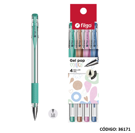 ROLLER FILGO GEL POP MILKY 1.0 X4 COLORES (L36171)