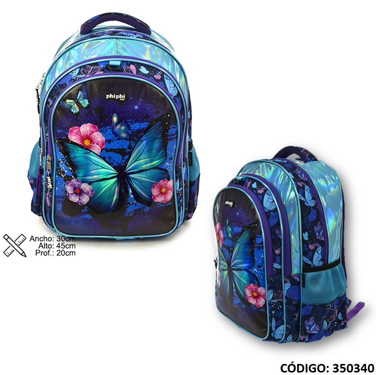 MOCHILA 18" PHI-PHI BUTTERFLY BLUE ESPALDA (L350340)