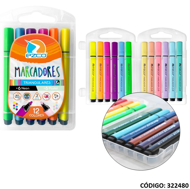 MARCADORES EZCO TRIANGULARES X12 NEON + PASTEL (L322480)