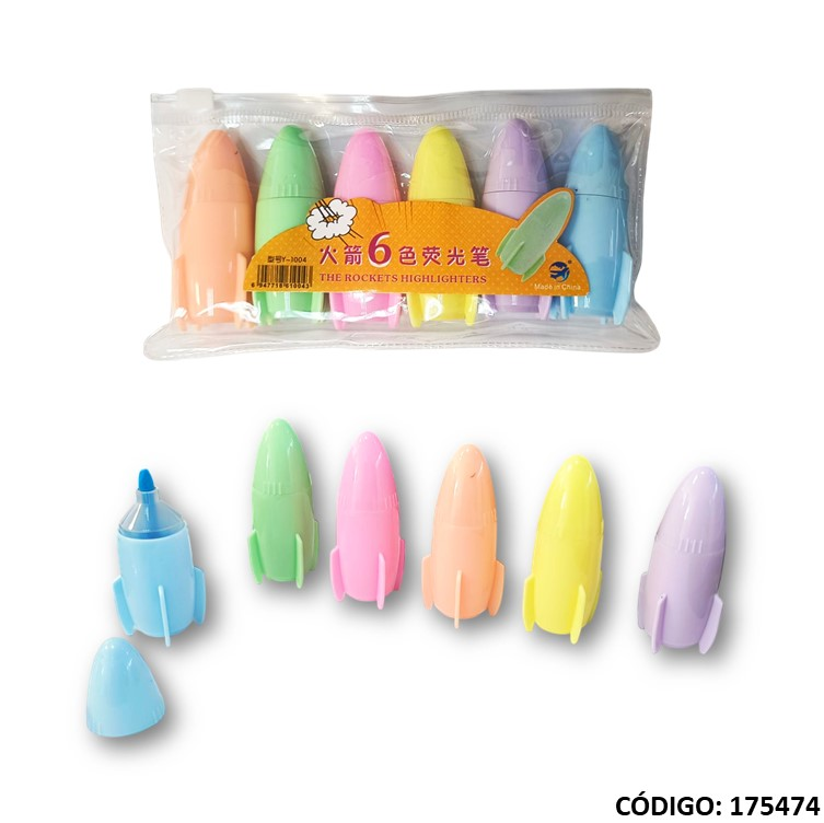 RESALTADOR MINI COHETES X6 COLORES (L175474)