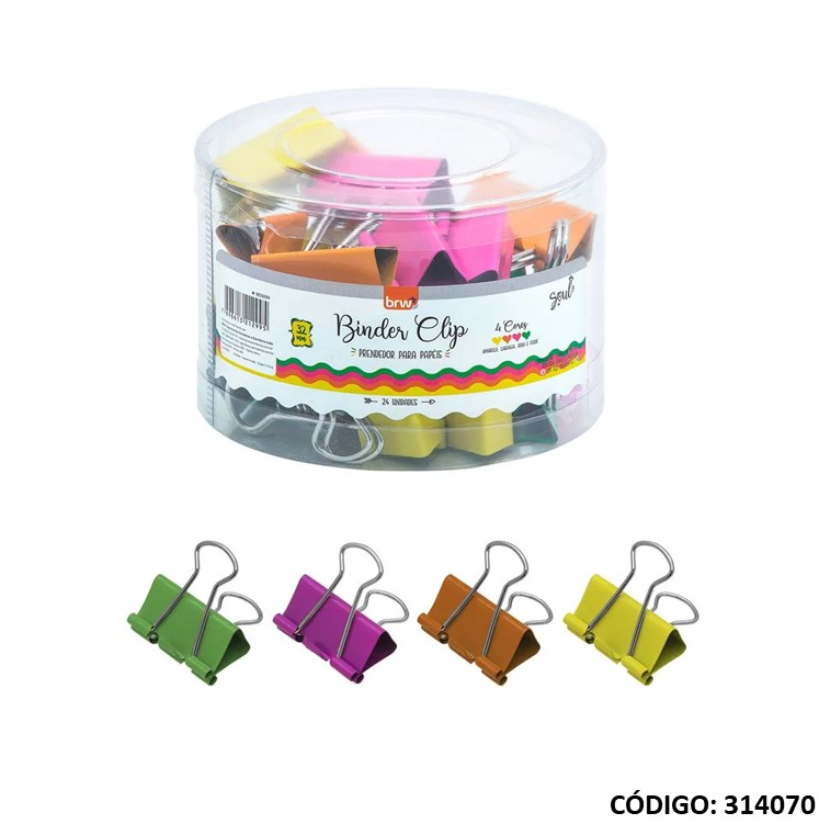 APRIETA-PAPEL BRW BINDER CLIP FLUO 32mm. (L314070)
