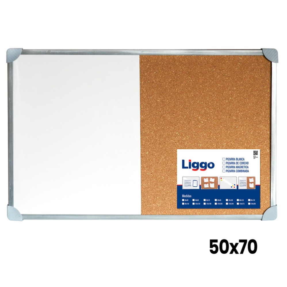 PIZARRA COMBINADA CORCHO Y BLANCA 50x70cm LIGGO (L29999)