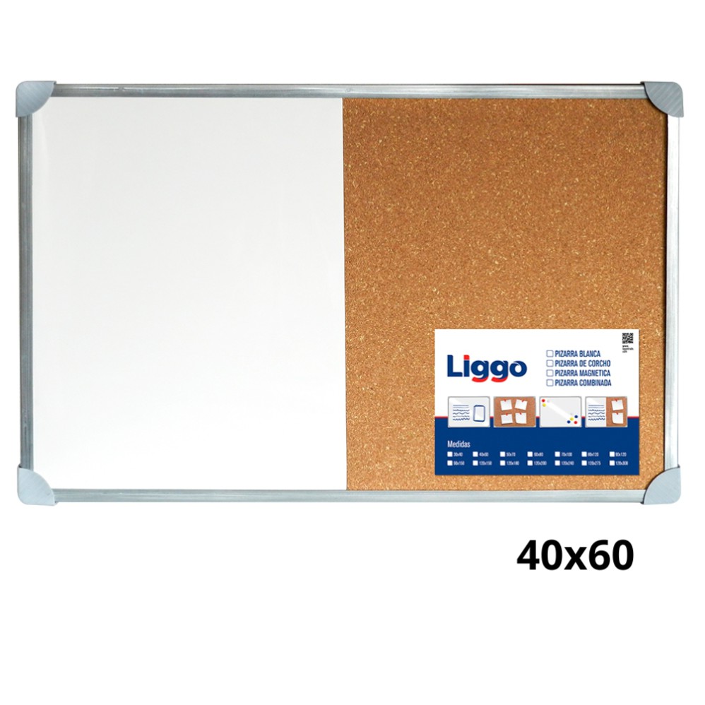 PIZARRA COMBINADA CORCHO Y BLANCA 40x60cm LIGGO(L29998)
