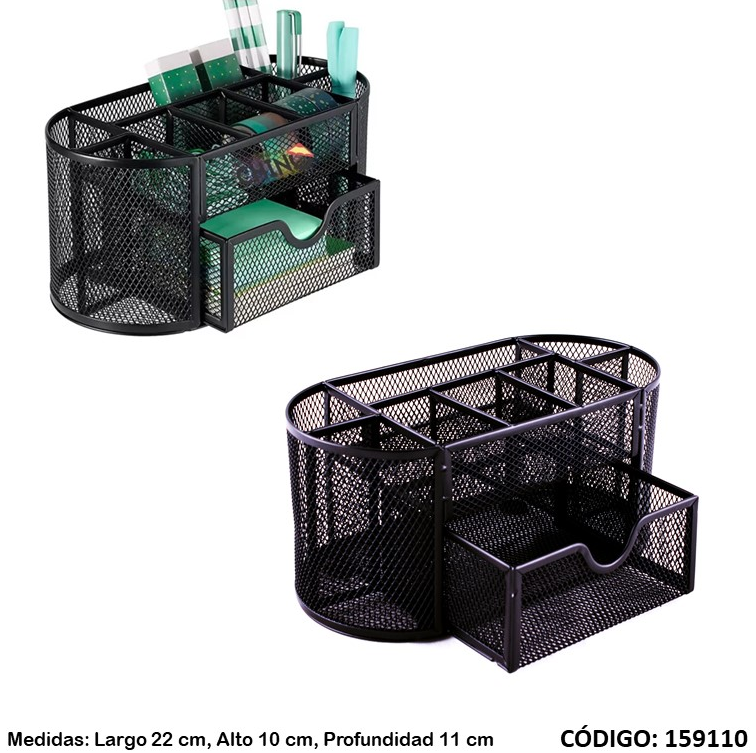 ORGANIZADOR CON CAJON MALLA METAL NEGRO (L159110)