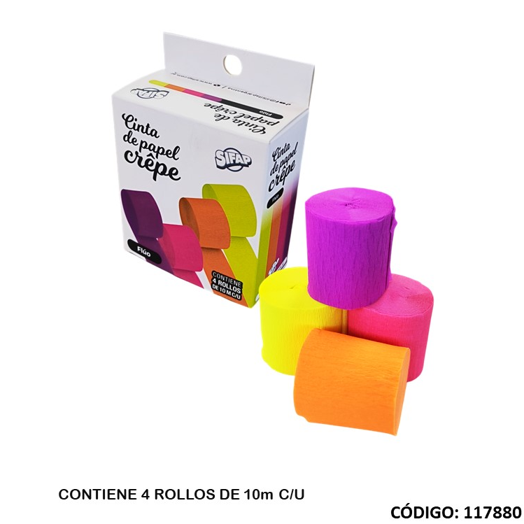 CINTA PAPEL CREPE FLUO 10m. X4 UNIDADES (L117880)