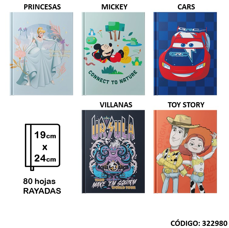 CUADERNO 19X24 EZCO TAPA DURA RAYADO X 64 hjs. DISNEY (L322980)