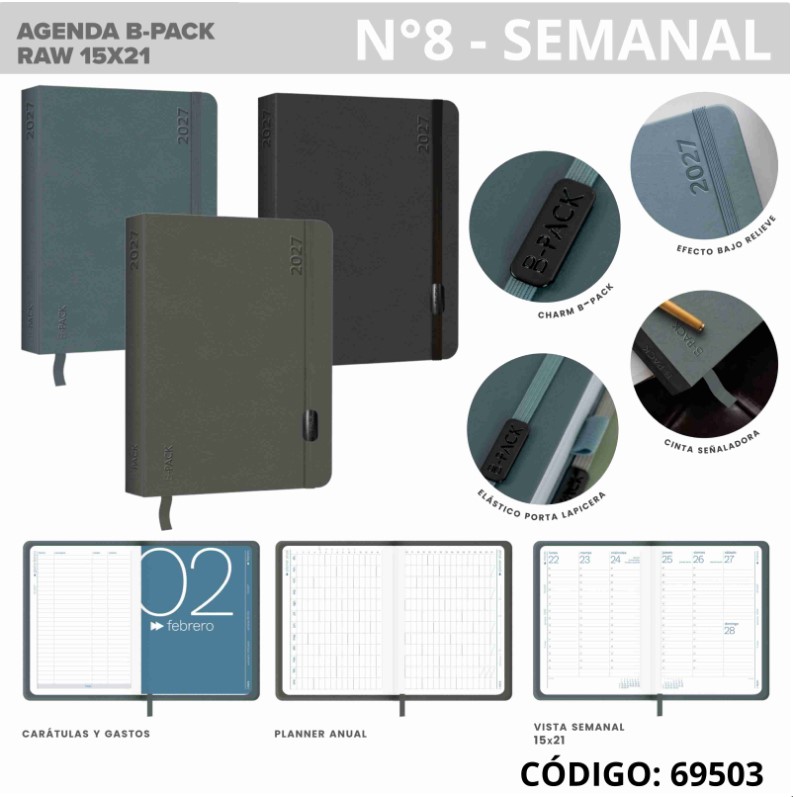 AGENDA 2027 FW N8 SEMANAL ESPIRAL B-PACK RAW (L69503)