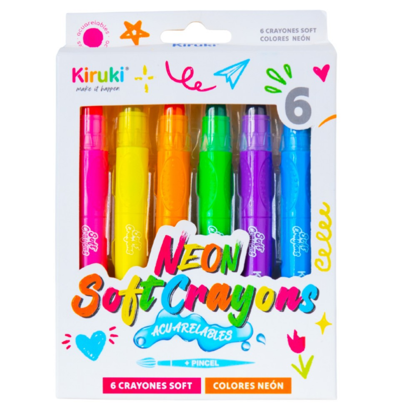 CRAYONES KIRUKI ACUARELABLES X6 COLORES SOFT NEON (L31918)