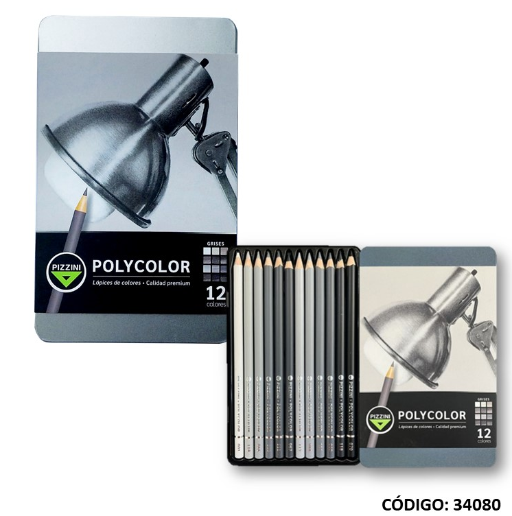 LAPIZ COLOR PIZZINI POLYCOLOR X12 GRISES (L340800)